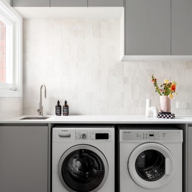 Laundry Renovation Custom Joinery Zellige Tile Splashback Natural Terrazzo Flooring