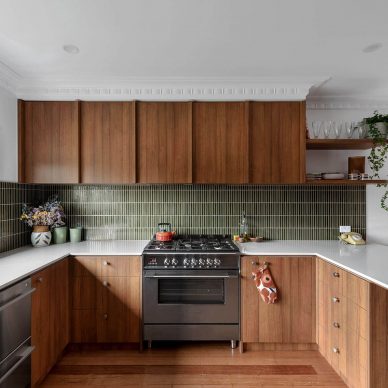 Mid Century Inspired Kitchen Renovation Reservoir Melbourne Interior Design Custom Cabinetry Green Kit Kat Tiles