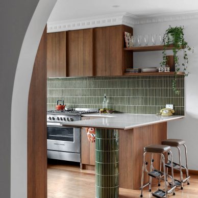 Modern Mid-Century Kitchen Renovation Interior Design Melbourne Reservoir Green Kit Kat Tiles