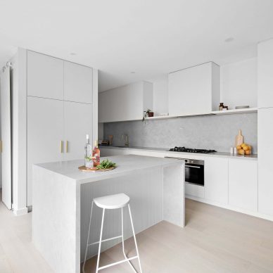 White Kitchen Renovation Port Melbourne Custom Interior Design Minimalist Kitchen Island Bench