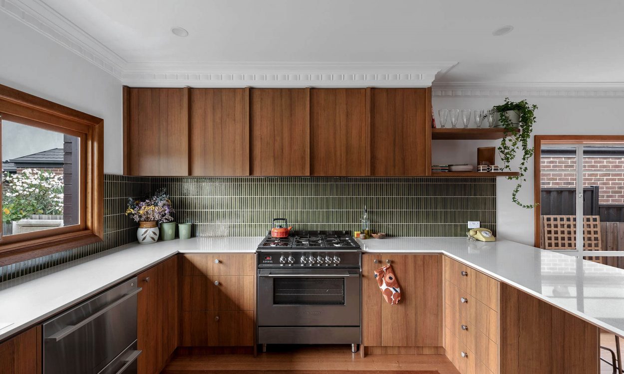 Modern Mid Century Kitchen Renovation Green Kit Kat Tiles Melbourne Northern Suburbs Reservoir
