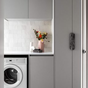 Laundry Renovation Kew Melbourne Zellige Tiles Custom Full Height Joinery Natural Stone Handle Terrazzo Flooring