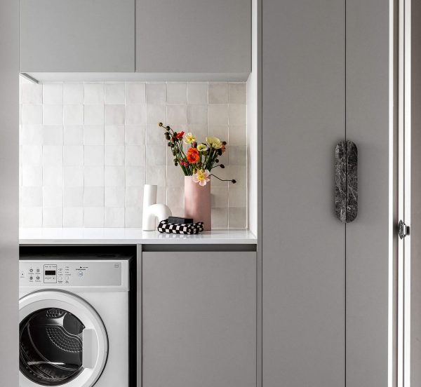 Laundry Renovation Kew Melbourne Zellige Tiles Custom Full Height Joinery Natural Stone Handle Terrazzo Flooring