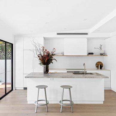 Modern Home Renovation Richmond Marble Benchtop White Kitchen Island Bench Engineered Flooring Intergrated Appliances Melbourne Interior Design Renovation Company