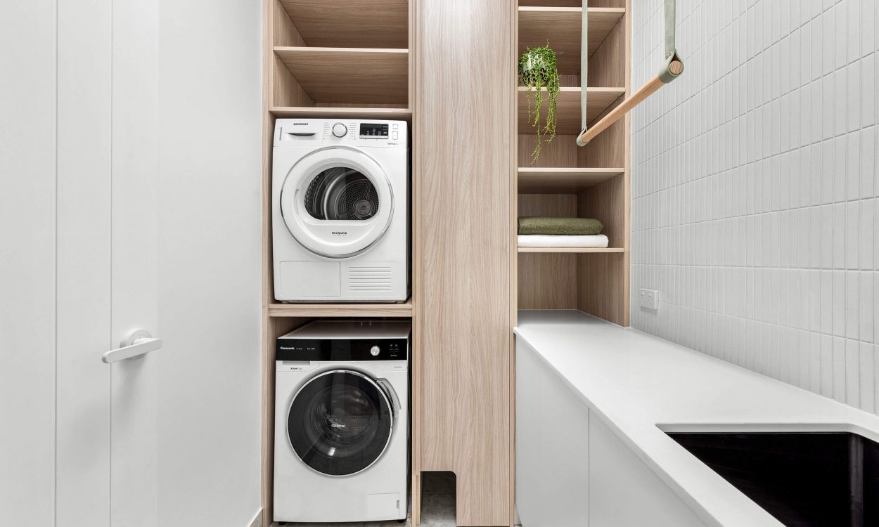 Laundry Renovation Thornbury Hanging Rail Cat Door Custom Joinery Design Interior Design Services Melbourne